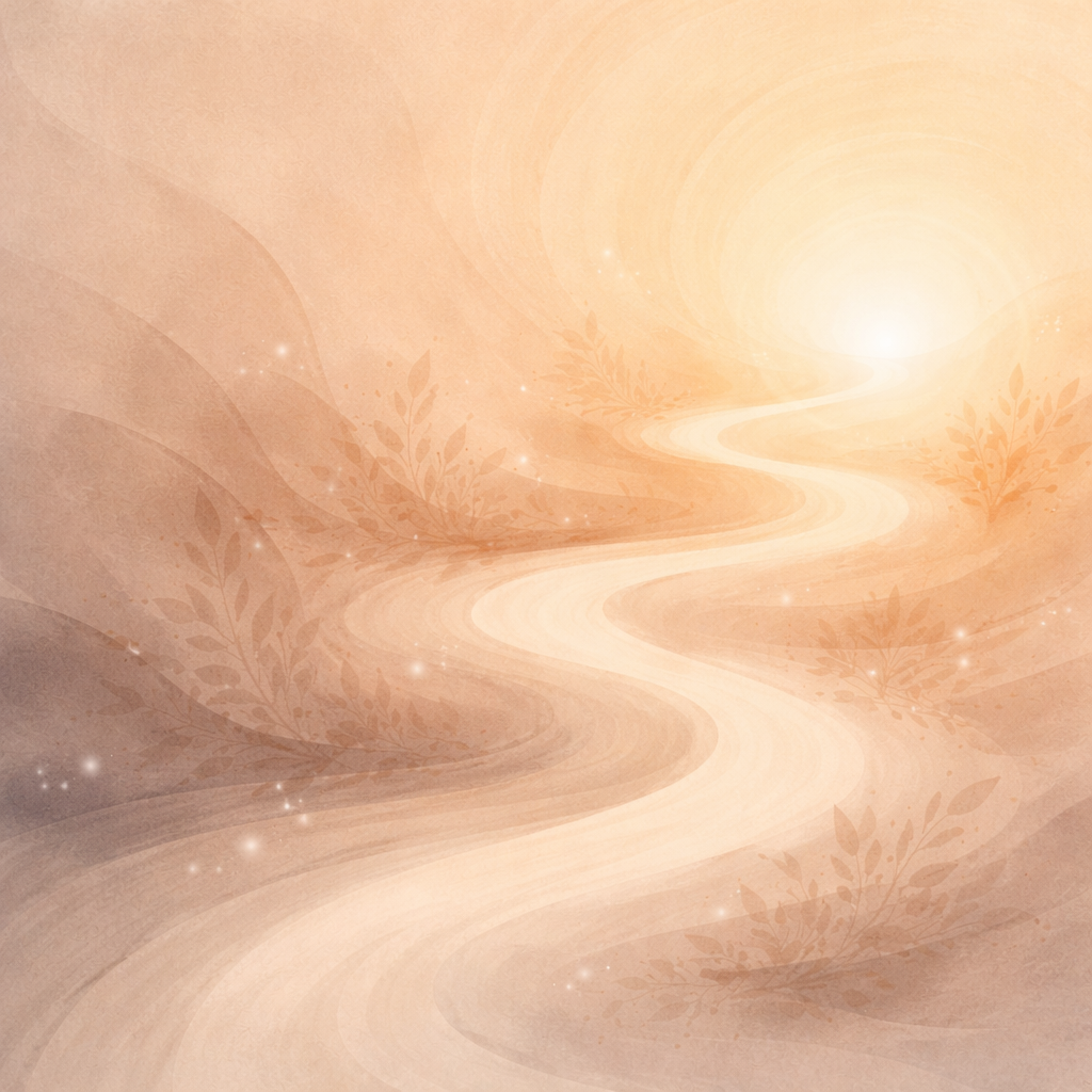 Illustration symbolique d’un chemin de guérison intérieure vers la lumière, représentant différents chemins de reconstruction et d’éveil.